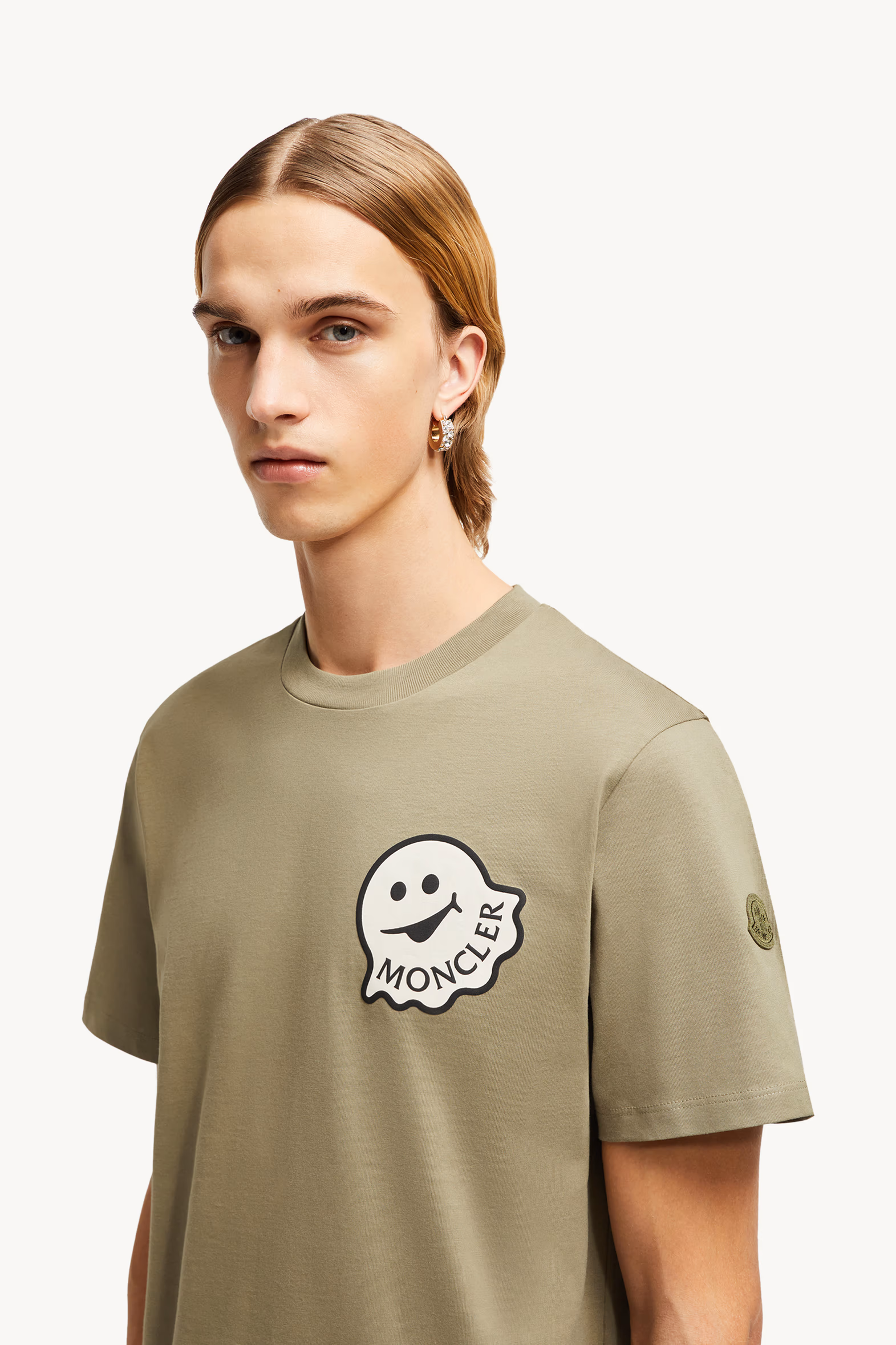 Cartoon Logo Cotton T-Shirt Men Sage Green Moncler 4